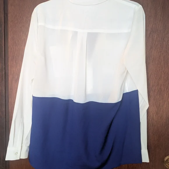 Calvin Klein White and Blue Half Button Down Shirt - Picture 3 of 6